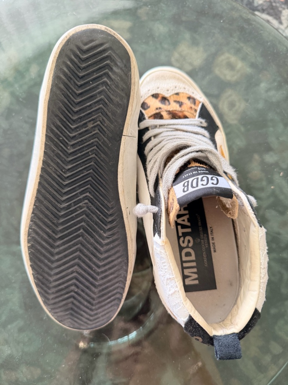 Golden Goose MID STAR White Sneakers with Yellow Star & Leopard Accent - Picture 3 of 7